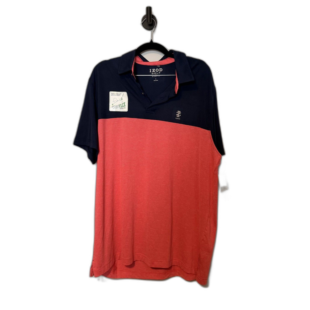 IZOD Golf Polo Shirt Men’s Large Blue Pink Colorblock Stretch Performance NWT